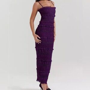 House of CB Solana Pleated Ruffle Sequin Bodycon Maxi Dress Size XS NWOT